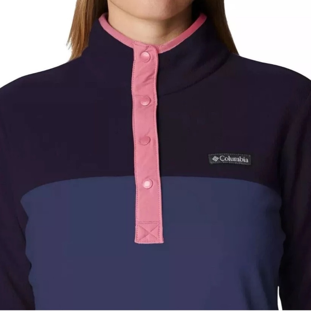 Columbia Ladies' Snap Fleece Pullover Nocturnal Dark/Camellia Rose Medium NWT - Picture 2 of 14